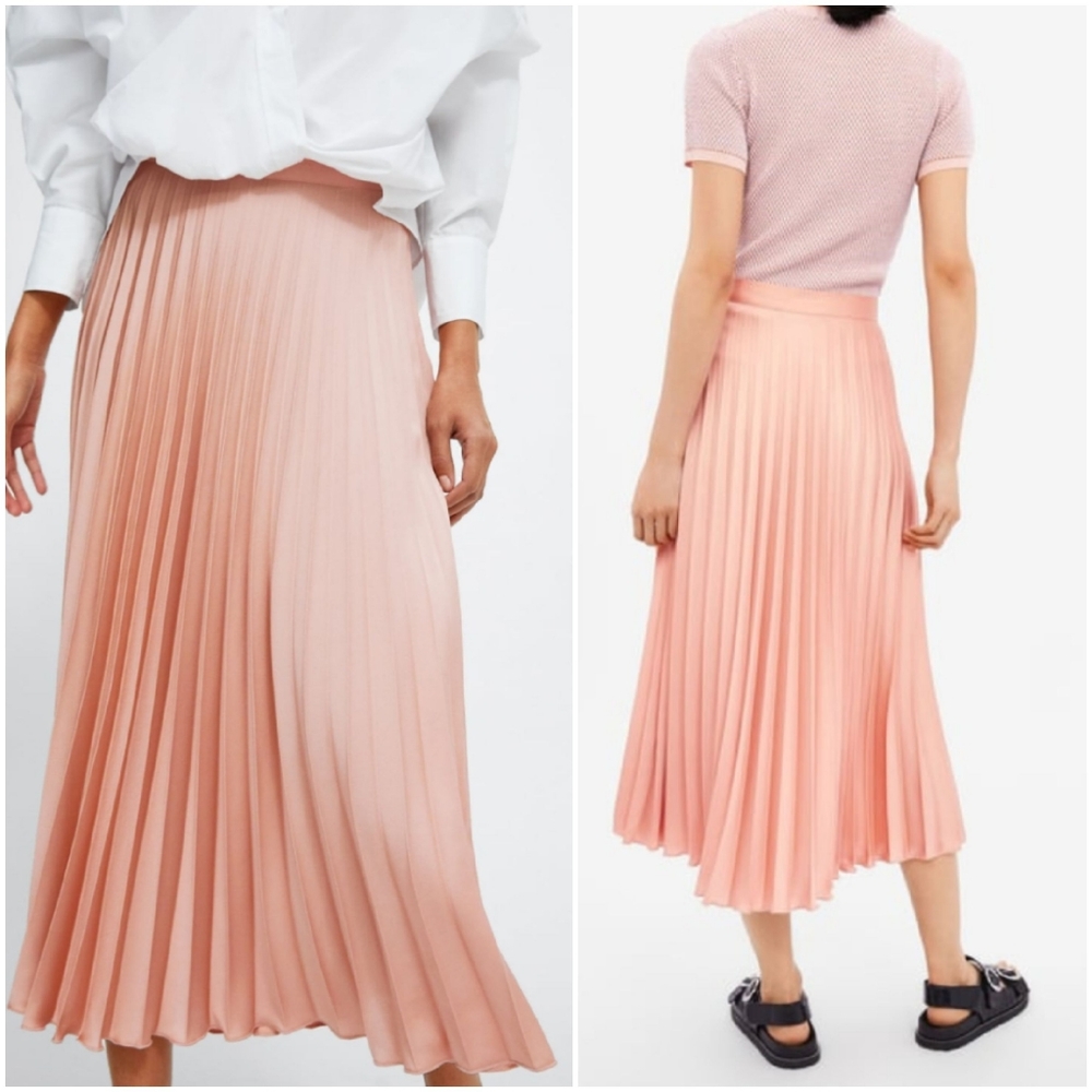 Zara Pleated Midi Skirt in Soft Pink